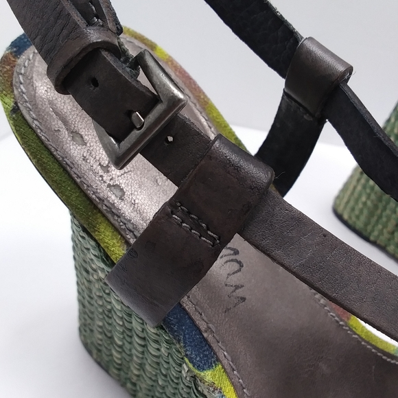 SAM EDELMAN Abstract Fabric & Woven Straw Recessed Platform Wedge Bling … - Picture 6 of 15